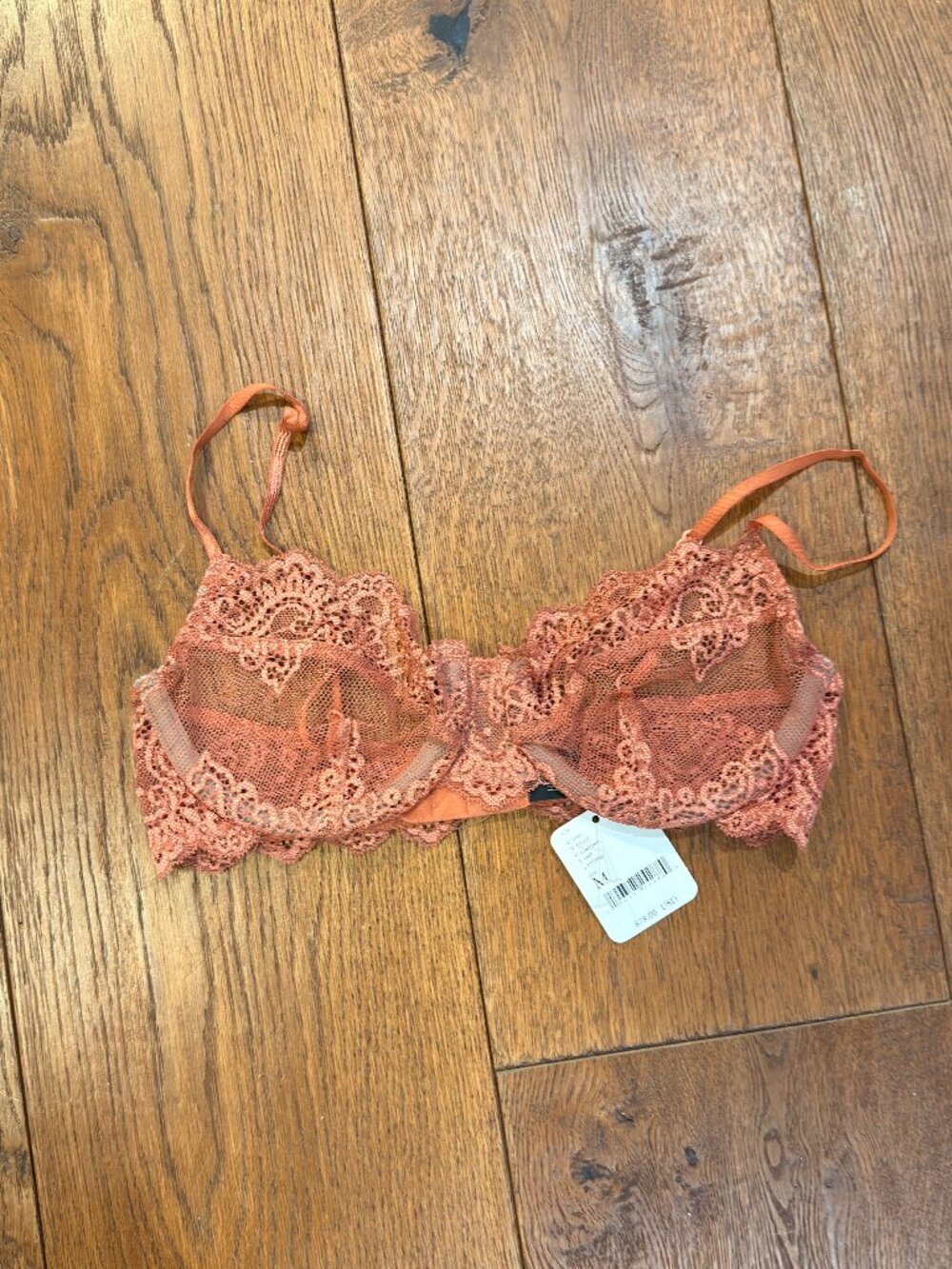 Free People NWT Copper Rust Lace Underwire Bra Size Medium